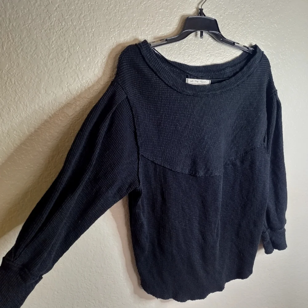 Free People Black Ribbed We The Free OG Thermal Pullover Sz Xs
